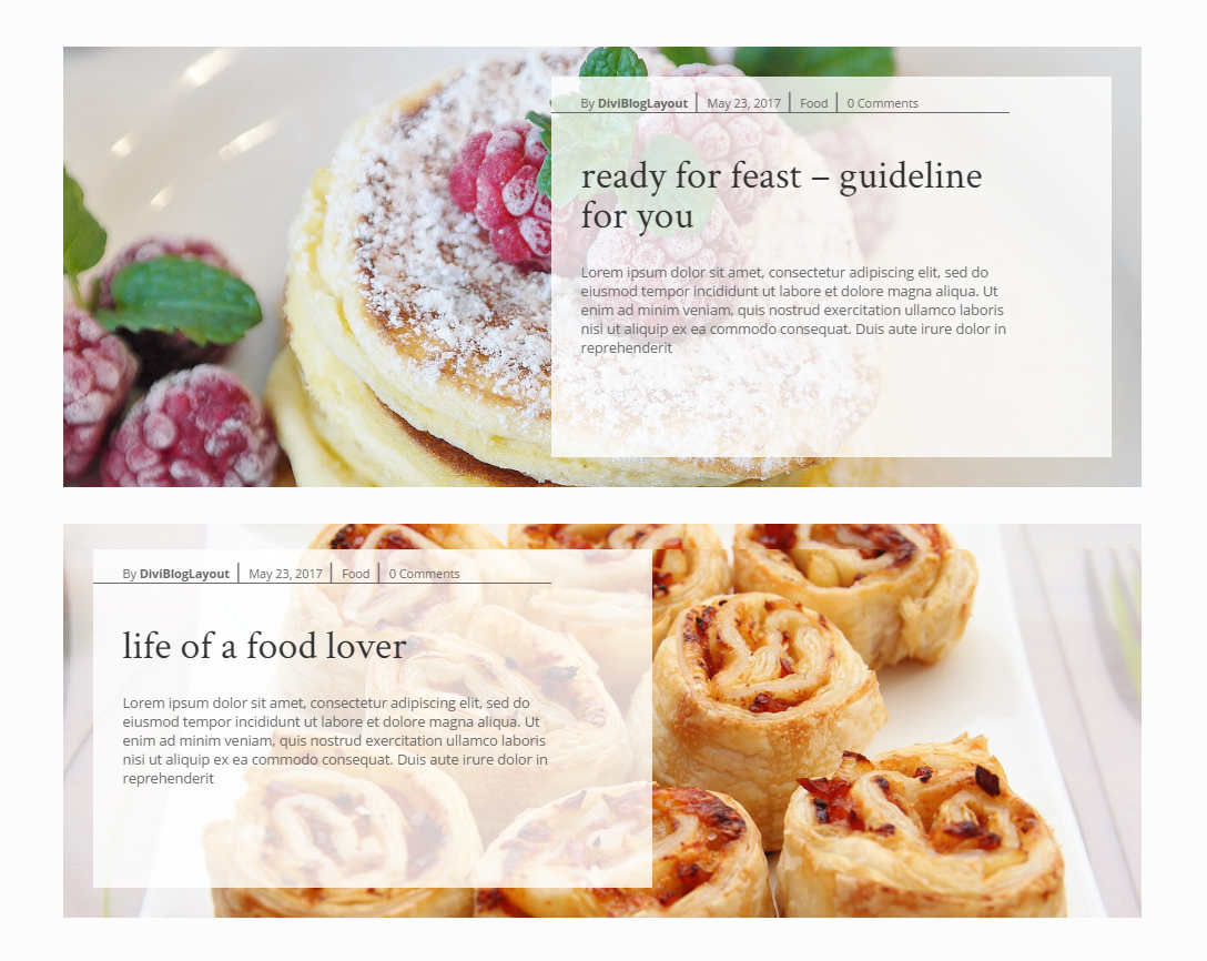 Divi Category Layout for Food Blog