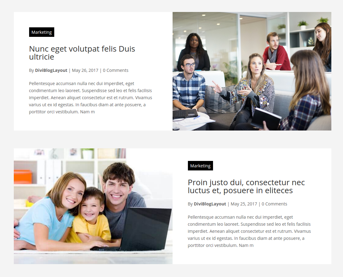 Divi Category Layout for Marketing Company Blog