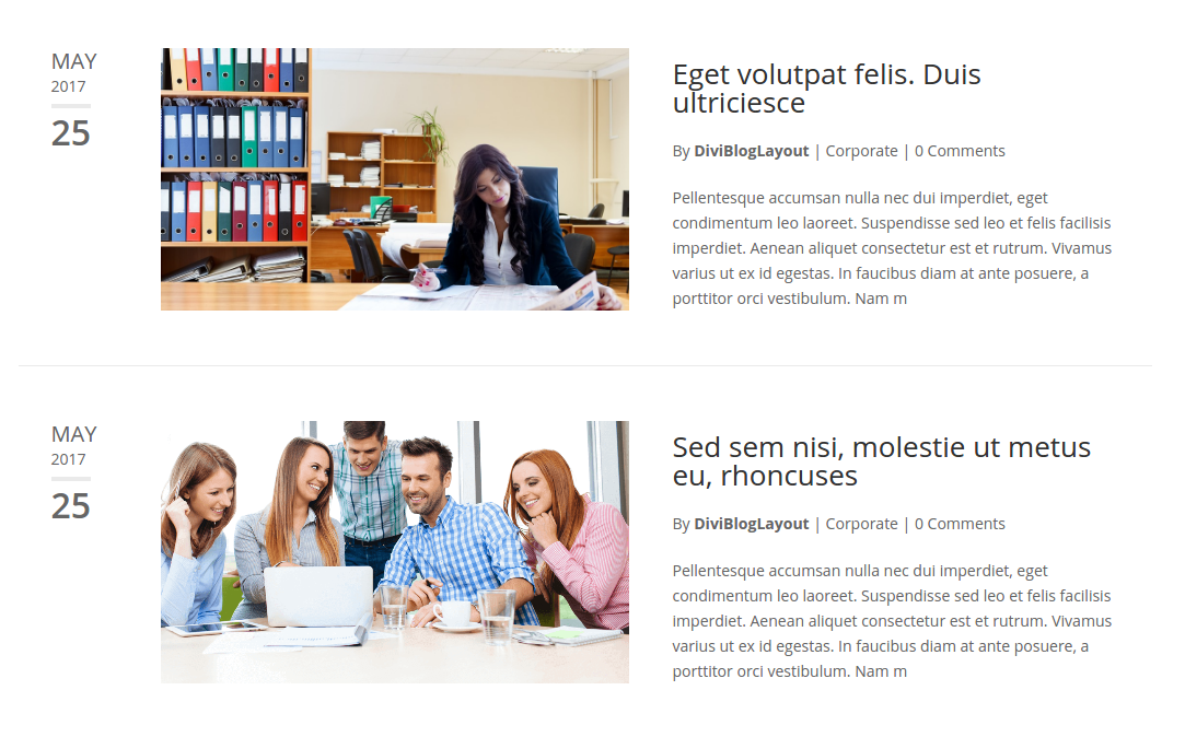 Divi Category Layout for Corporate Blog